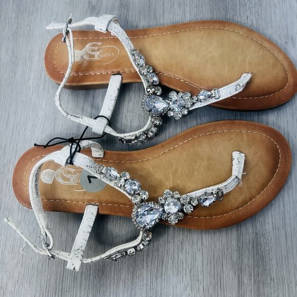 White Silver And Rhinestone Strap Sandals Size 7 - Picture 2 of 8